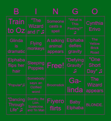 Wicked Watch Party Bingo Card