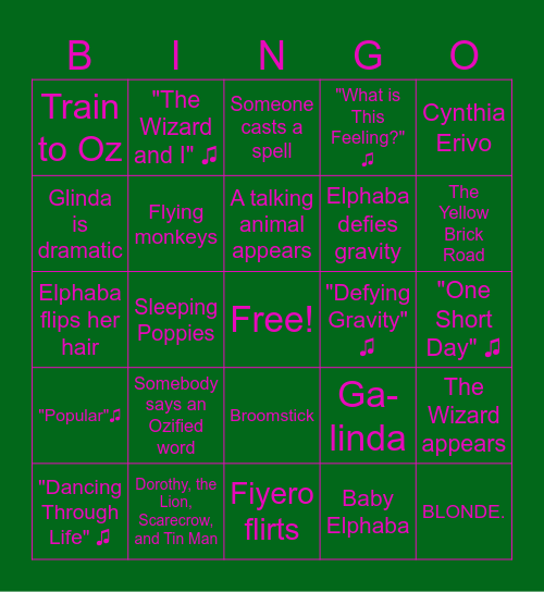 Wicked Watch Party Bingo Card