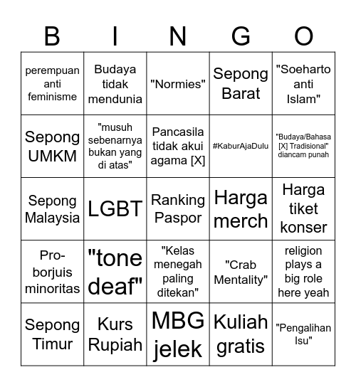 "Politik" "Orang" Indonesia Bingo Card
