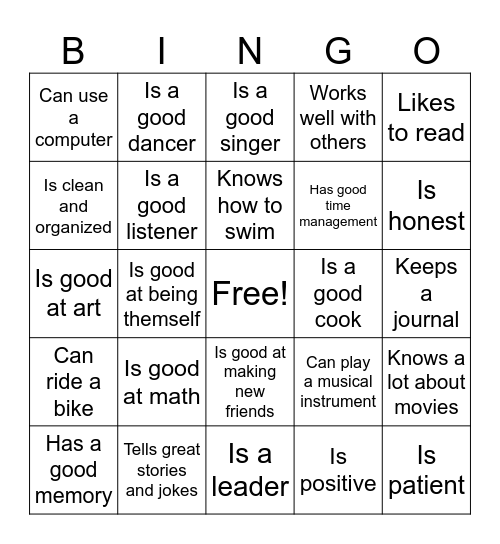 Strengths Bingo Card