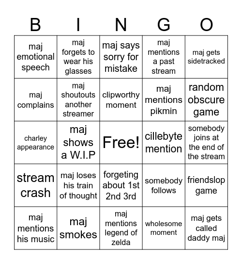 MAJORASSUBJECT BINGO Card