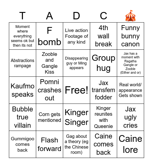 TADC THE LAST ACT Bingo Card