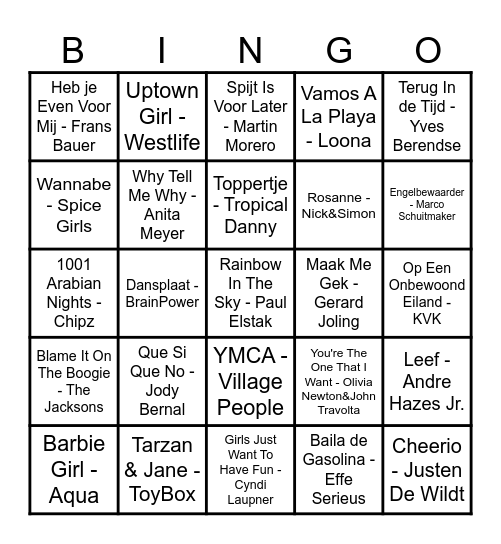 Colsensation MuziekBingo Card