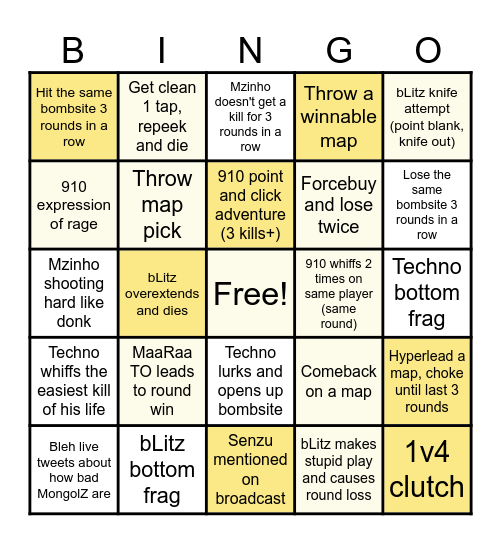 MongolZ Major Bingo Card