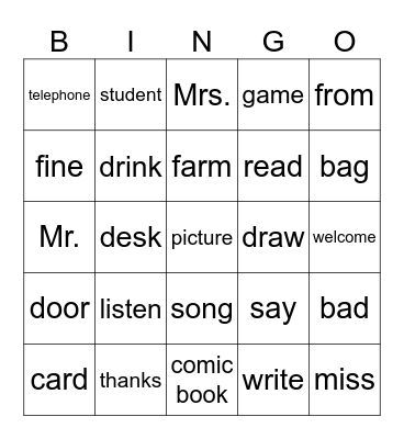 Untitled Bingo Card