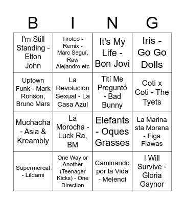 Bingo Musical Jaca 2026 Bingo Card