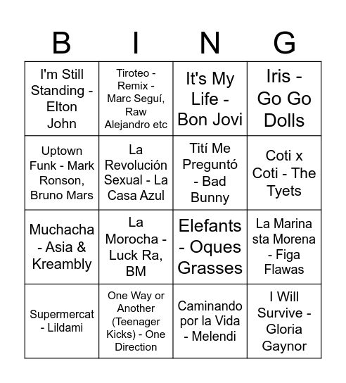 Bingo Musical Jaca 2026 Bingo Card