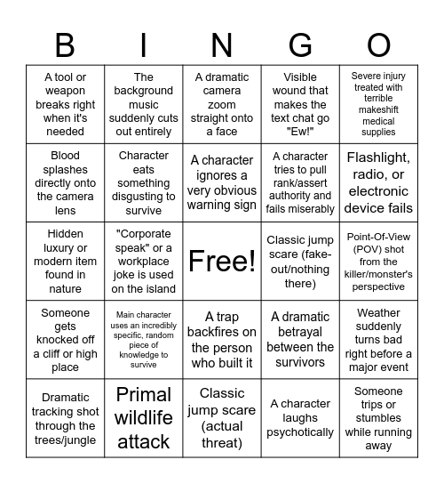 Send Help Bingo Card