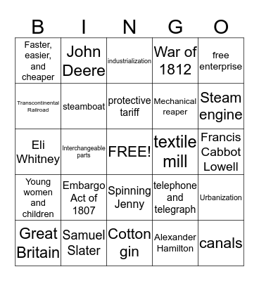 Industrialization & Reform Bingo Card