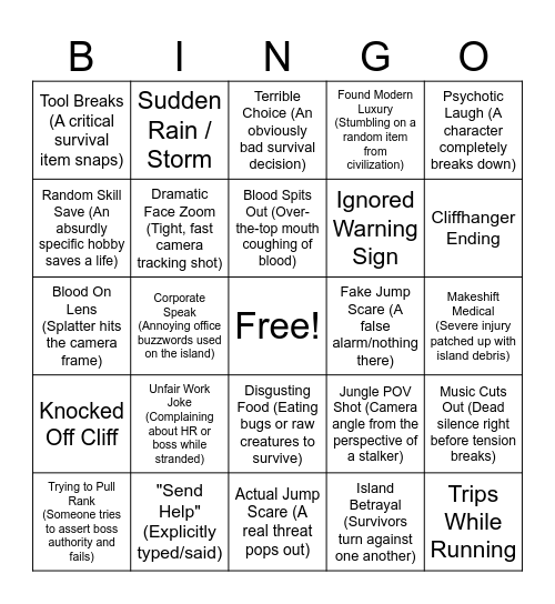 Send Help Bingo Card