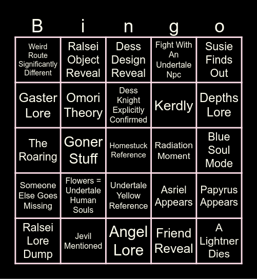 Deltarune Chapter 5 Bingo Card