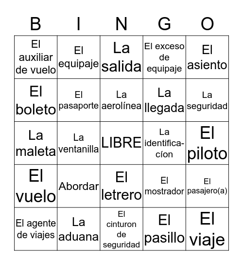 LOTERIA: Airport Vocabulary Bingo Card