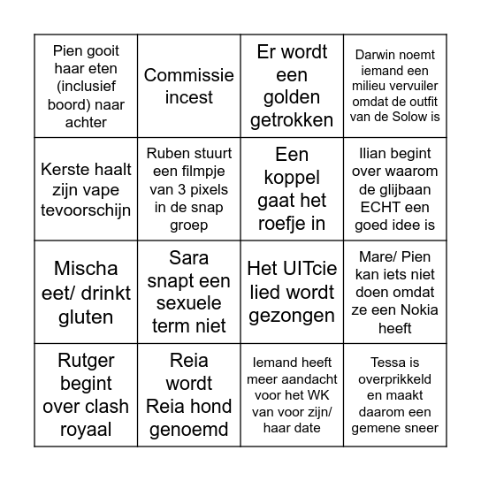 UIT date diner Bingo Card