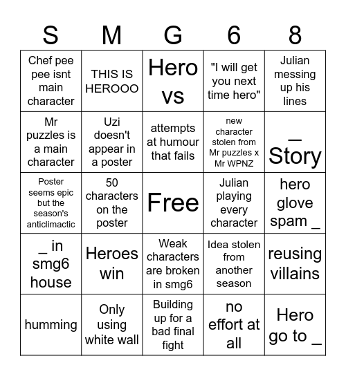 SMG6 New Season Bingo Card
