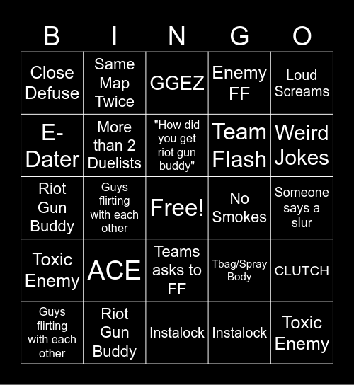 (Filthy) Valorant Bingo Card