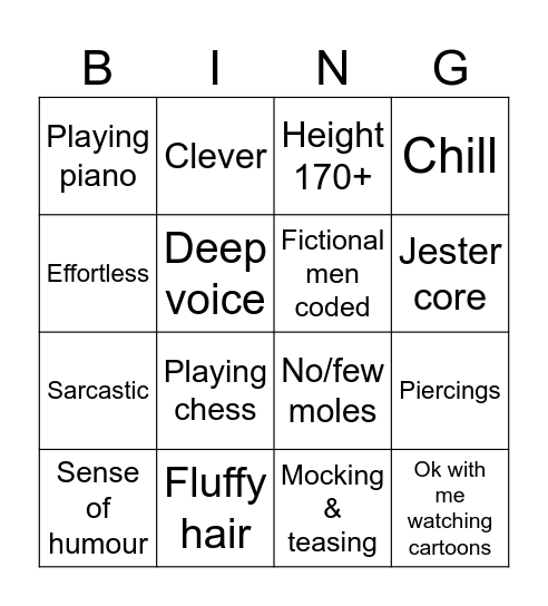 My ideal type Bingo Card
