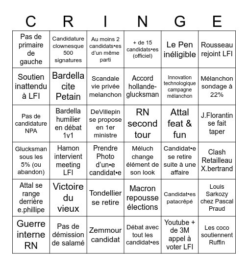 Présidentiel 2027 : général Bingo Card