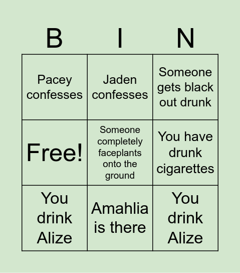 Trin eh bingo Card