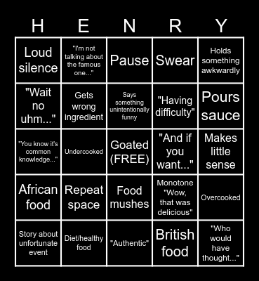 Henry Phillips chef Bingo Card