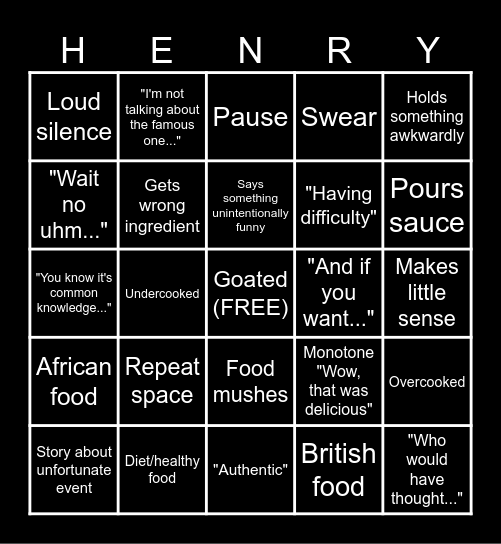 Henry Phillips chef Bingo Card