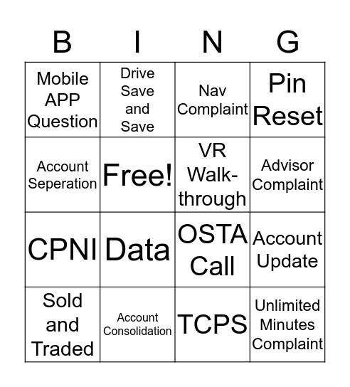 Care Bingo Card