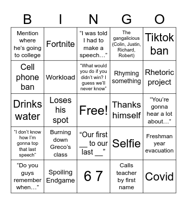 Graduation Bingo Card
