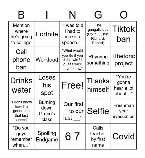 Graduation Bingo Card