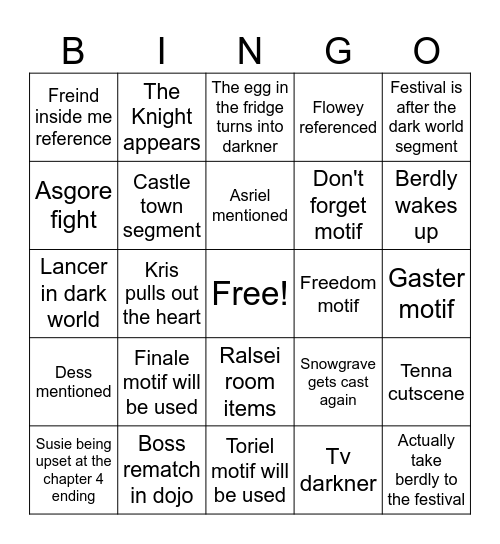 Deltarune chapter 5 Bingo Card