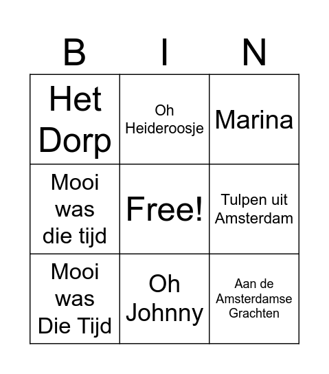 Muziekbingo Card