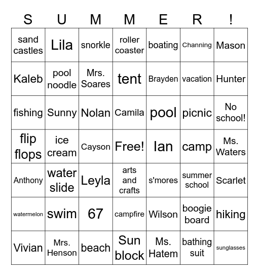 Summer! Bingo Card