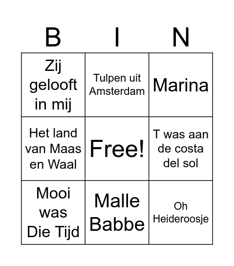 Muziekbingo Card