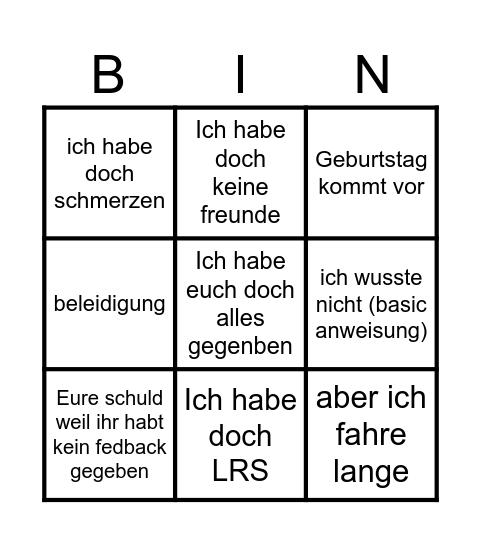 mangelnde Inteligenz Bingo Card