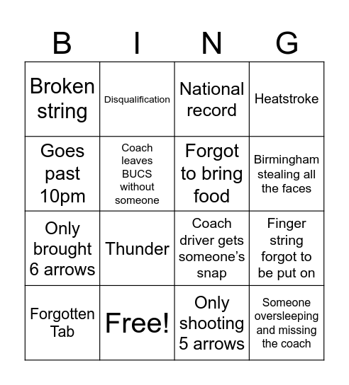 BUCS BINGO! Bingo Card