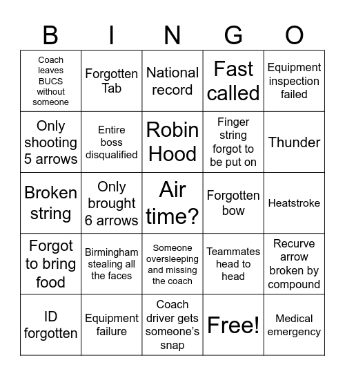 BUCS BINGO! Bingo Card