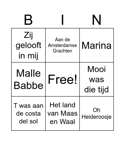 Muziekbingo Card