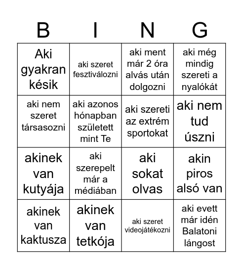 Nyárindító Bingo Card