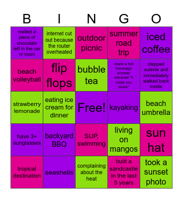 Summer vibes Bingo Card