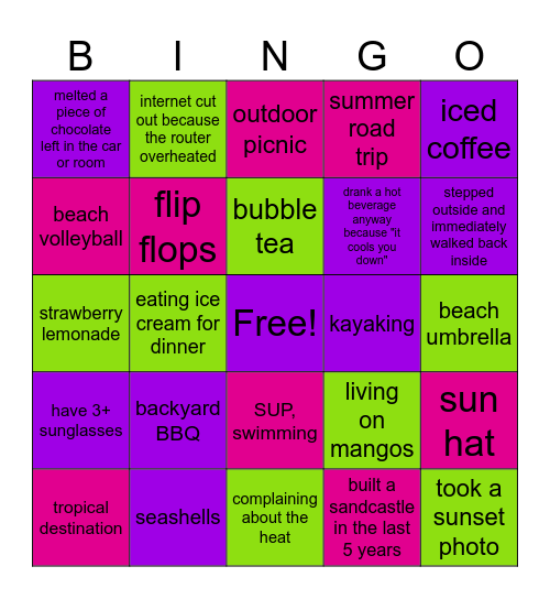 Summer vibes Bingo Card