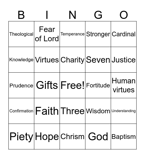 Confirmed in Holiness Bingo Card