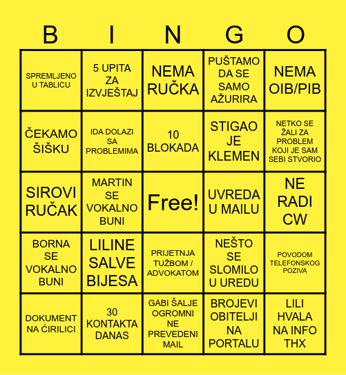 CW STANDARD Bingo Card