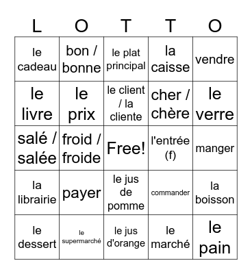 Le shopping Bingo Card