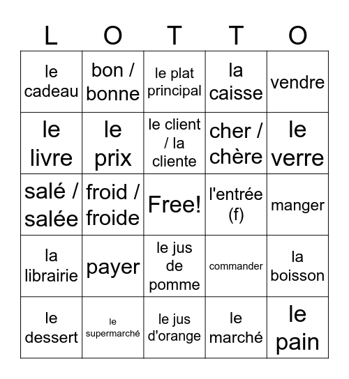 Le shopping Bingo Card