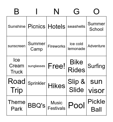 Summer Bingo Card