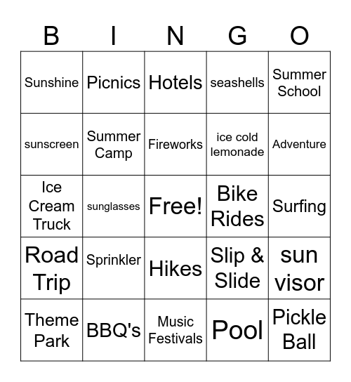 Summer Bingo Card
