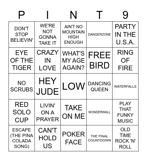 TAPROOM SING ALONGS Bingo Card