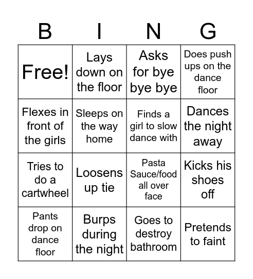 Prom Bingo Card