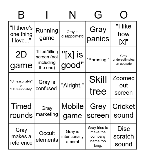 GSP Bingo Card