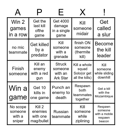 Apex Legends Bingo Card