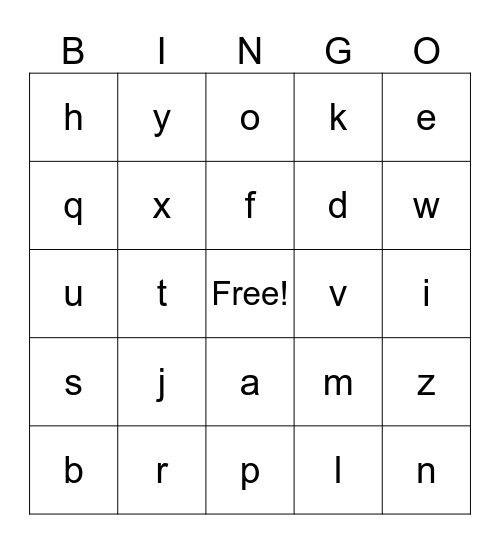 Alphabet Bingo Card