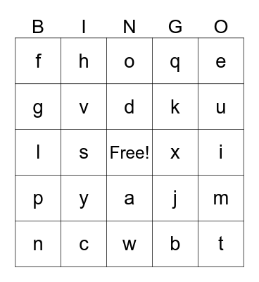Alphabet Bingo Card